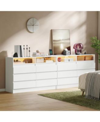 Modern 4 Drawer Dresser with LED Light and Charging Station, Storage Chest with Power Outlet, Accent Double Dresser for Bedroom Living