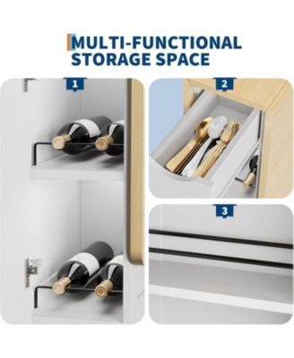 Space Saving Folding Dining Table with Storage - Kitchen Table with 6 Wheels, Drawer & Shelves, Compact Dining Table for Small Spaces