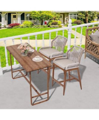 Outdoor Bar Stools Leaf Bohemia Wicker Rattan High Top Patio Chairs Back & Footrest