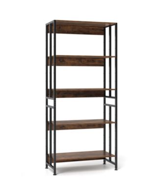 5-Tier Bookshelf with Adjustable and Tiltable Shelves