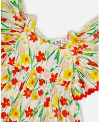 Big Girls Viscose Daffodil Print Dress