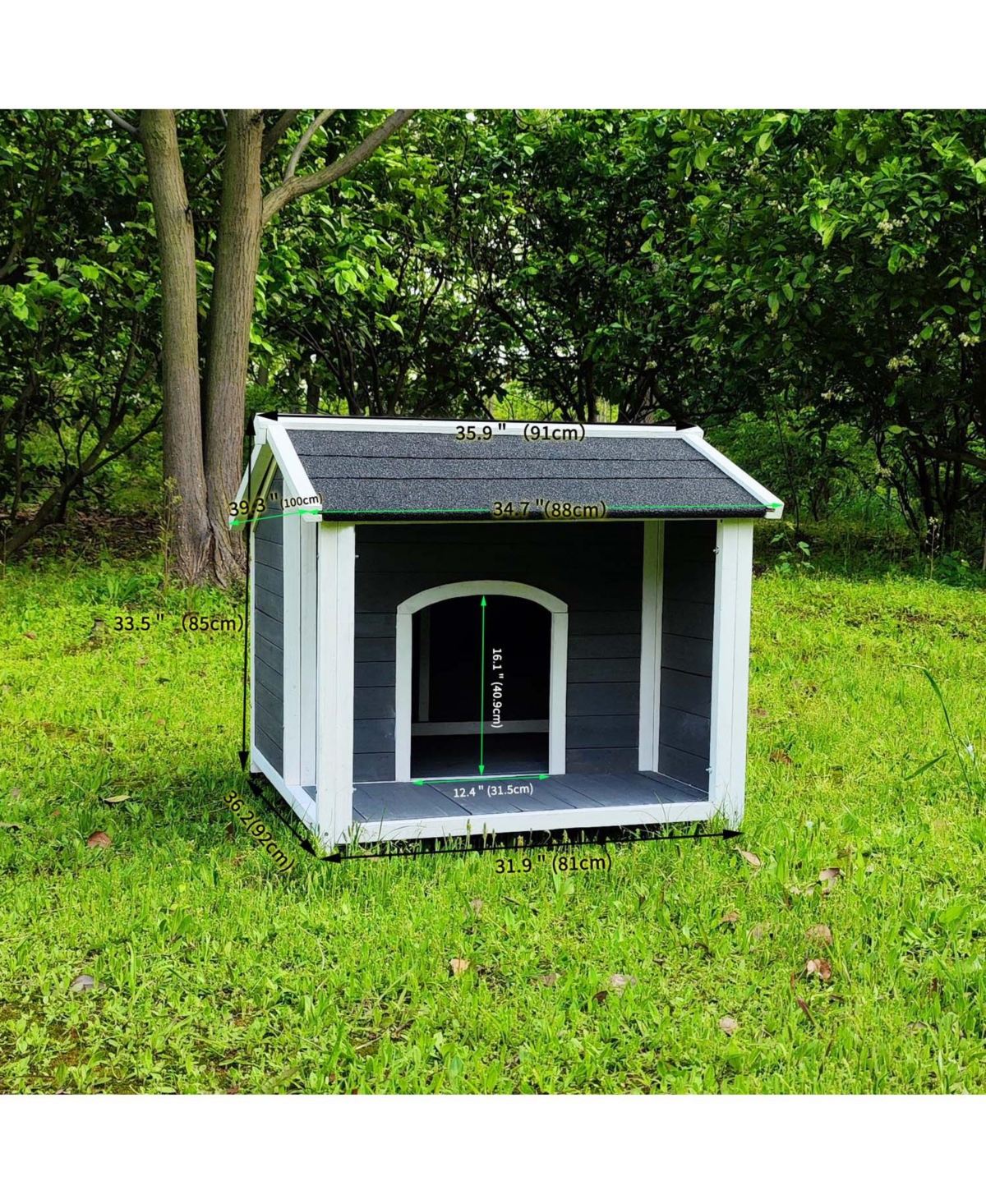 Aostirmotor Outdoor Dog House: Wooden Shelter with Asphalt Roof & Raised Floor, Easy Assembly