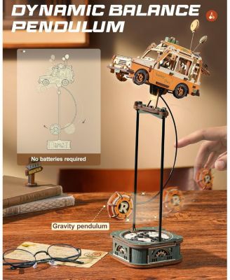 Pendulum Balance Toy, 3D Wooden Puzzles for Adults, Retro Road Tripper Car, DIY Craft Wood Puzzle Kit, Unique Gift for Men Women Festival