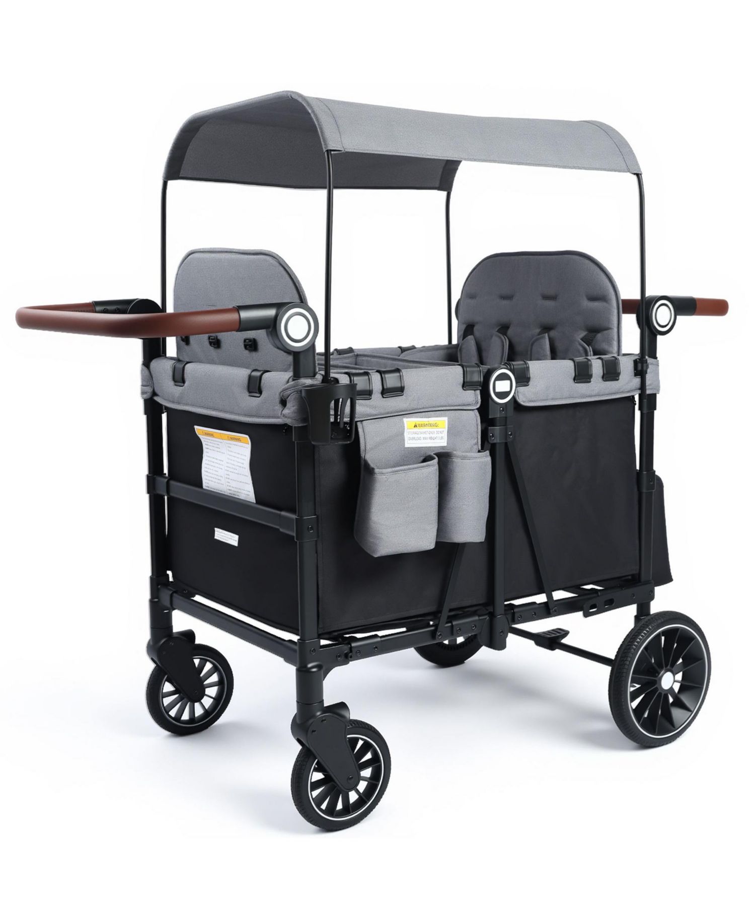 All-Terrain 4-Seat Stroller Wagon with Canopy, Shock-Absorbing Wheels, Snack Tray, Storage Bag & Adjustable Handle