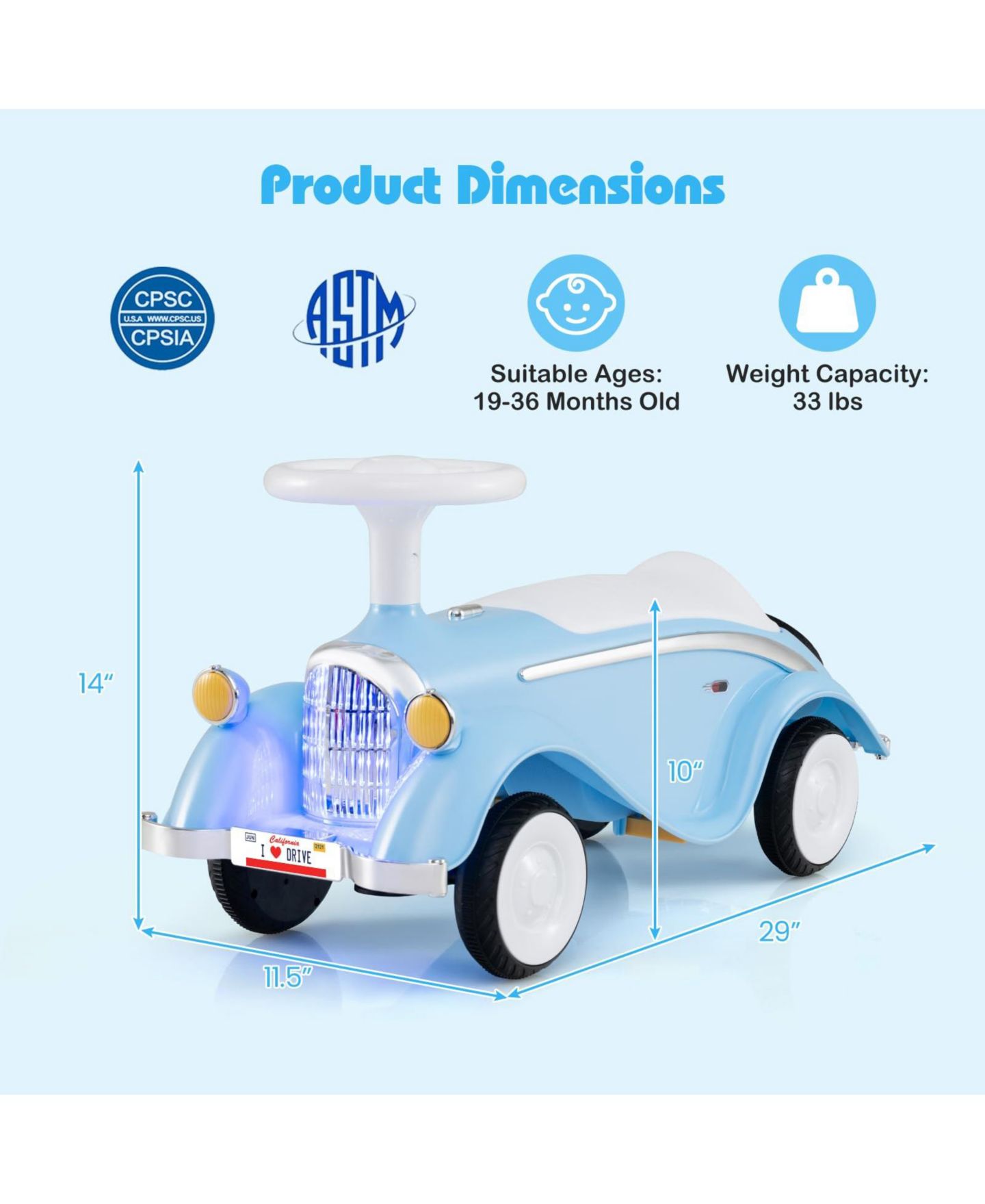 Детская игрушка Mecale Classic Sliding Car with LED Lights and Foot-to-Floor Motion, Ages 1+, цвет: Синий — фото 3