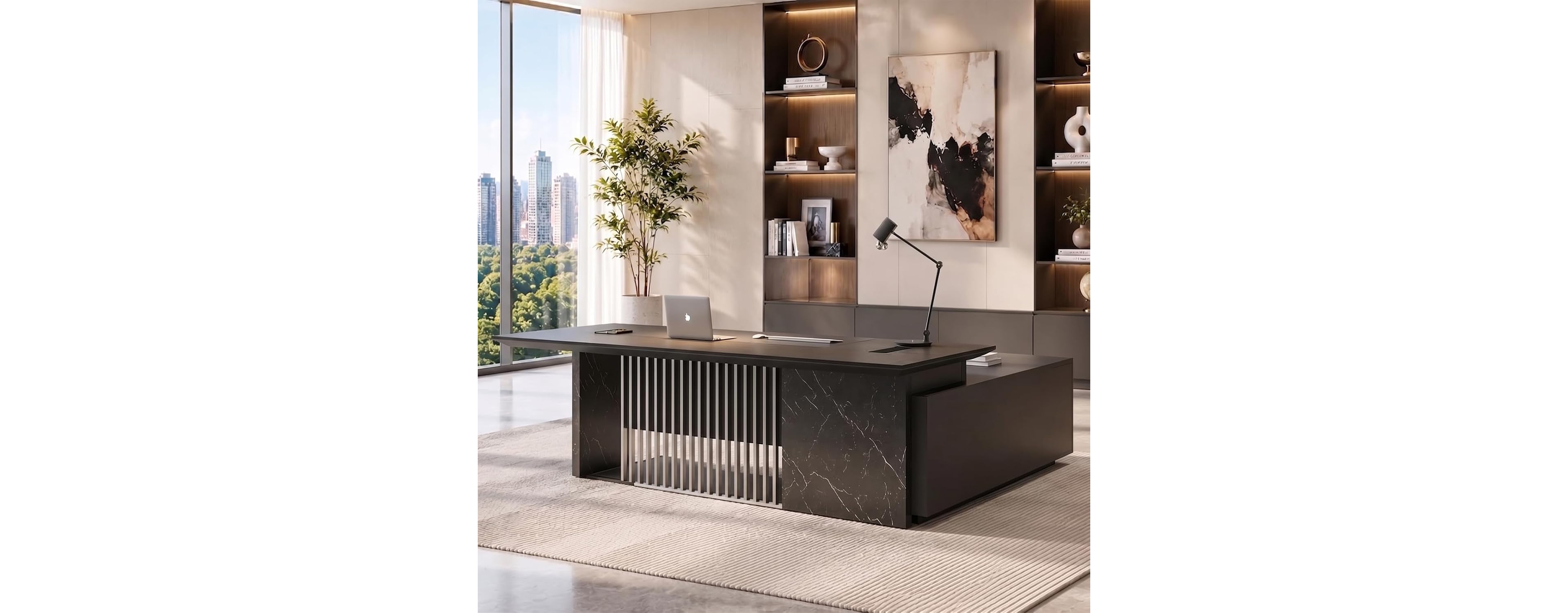 logicfox 86inch Large L Shaped Executive Desk with Universal Charging Ports and Cable Management