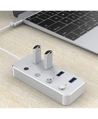 4-Port USB 3.0 Hub - with 42.2" Cable,5Gbps High-Speed Data Transfer, Individual Switches, for Laptop, PC, MacBook