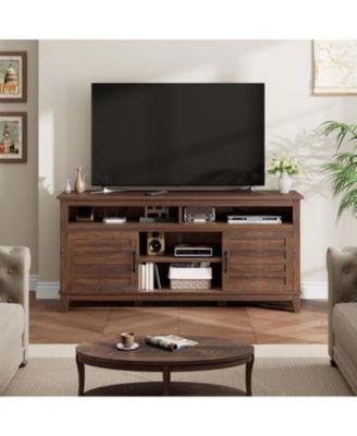 Brown Entertainment Center TV Stand for 65" TVs, with Storage Cabinet