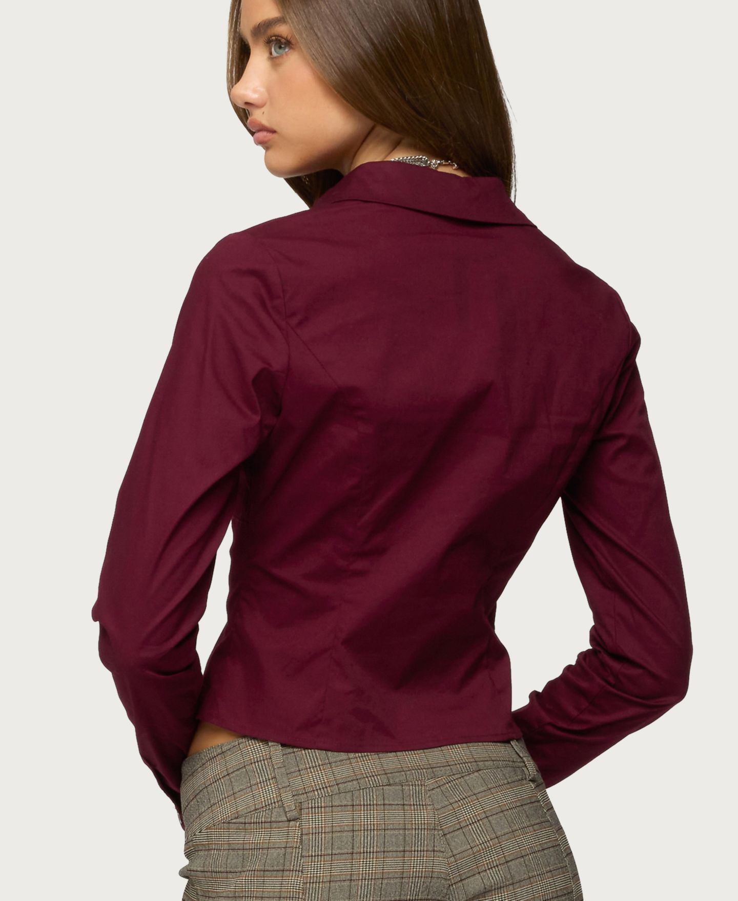 Женская рубашка Edikted Laurna Tailored Button Up, цвет: Бордовый — фото 2