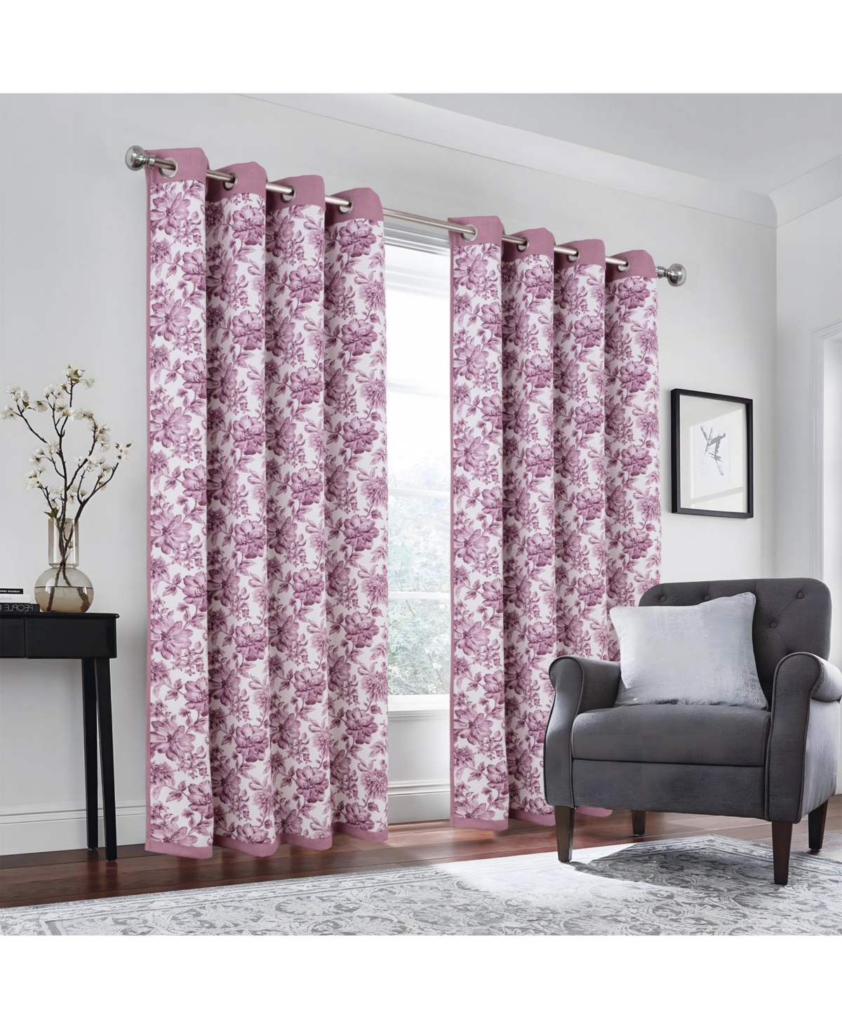 Olivia Gray 100% Polyester 190 Gsm Eloise Reversible Blackout Grommet Curtain Panel