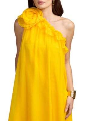 Women's One Shoulder Chiffon Maxi Gown with 3D Rosette