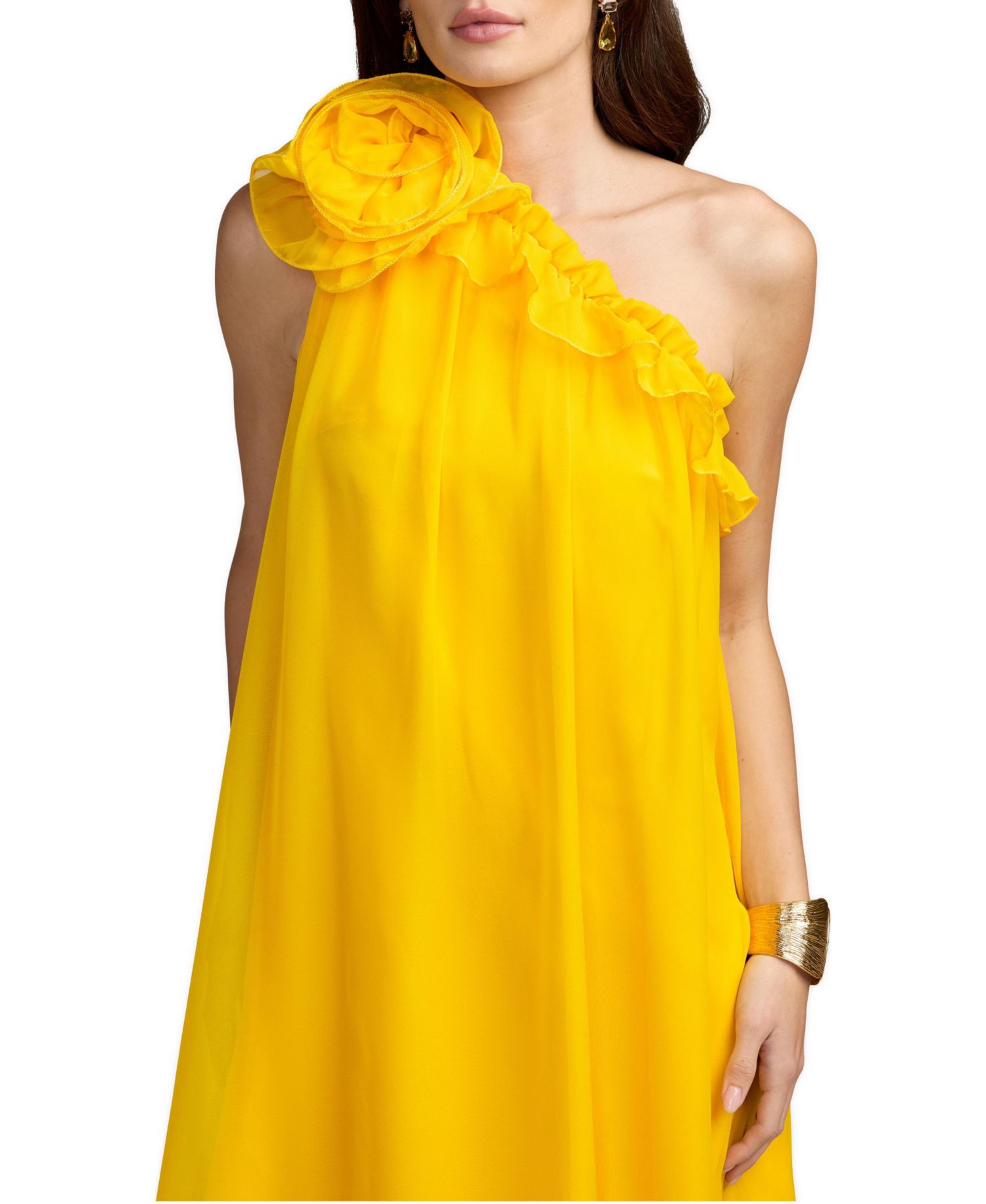 Women's One Shoulder Chiffon Maxi Gown with 3D Rosette