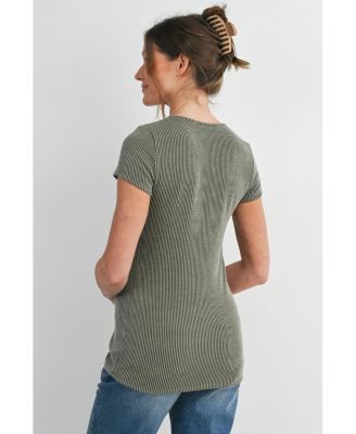 Maternity Ribbed Sweetheart Neck Short-Sleeve Top