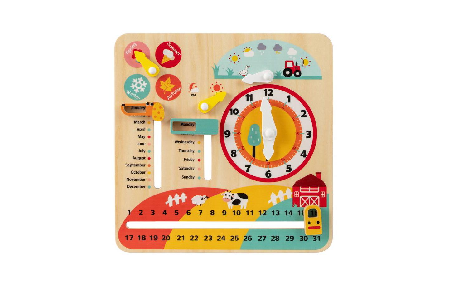 Детская игрушка Slickblue Montessori Wooden Learning Clock, Ages 3+, цвет: Разноцветный — фото 1