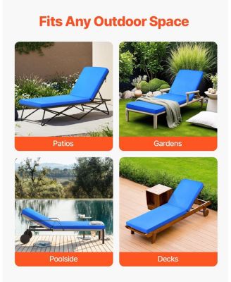 Chaise Lounge Cushion, Waterproof Fade-Resistant Outdoor Replacement Sun Lounger Cushion with Ties
