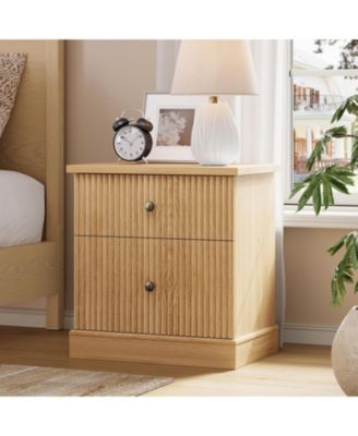 Fluted Nightstand with 2 Drawers, Mid Century Modern Bedside Table for Living Room