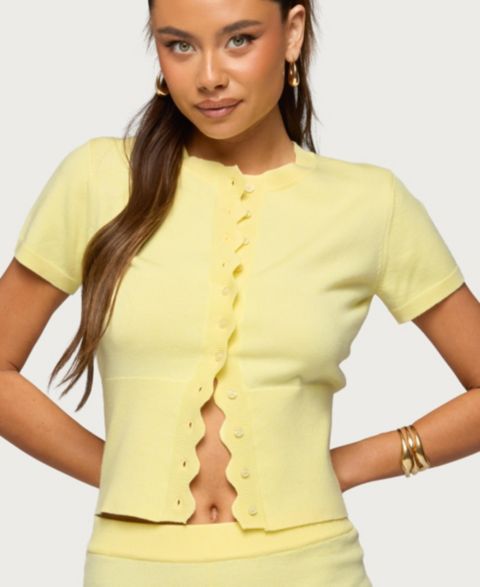 Edikted Women's Rosie Scalloped Knit Button Up Matching sets, цвет: Жёлтый
