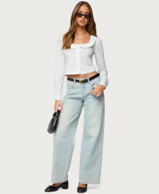 Women's Scoop Neck Tailored Button Up Shirt