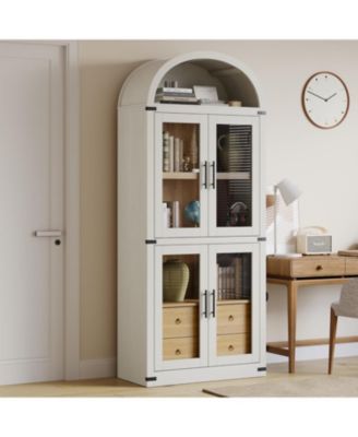 Arched Pantry Cabinet with Doors, 71.4" Tall Wood Storage Cabinet with 2 Drawers