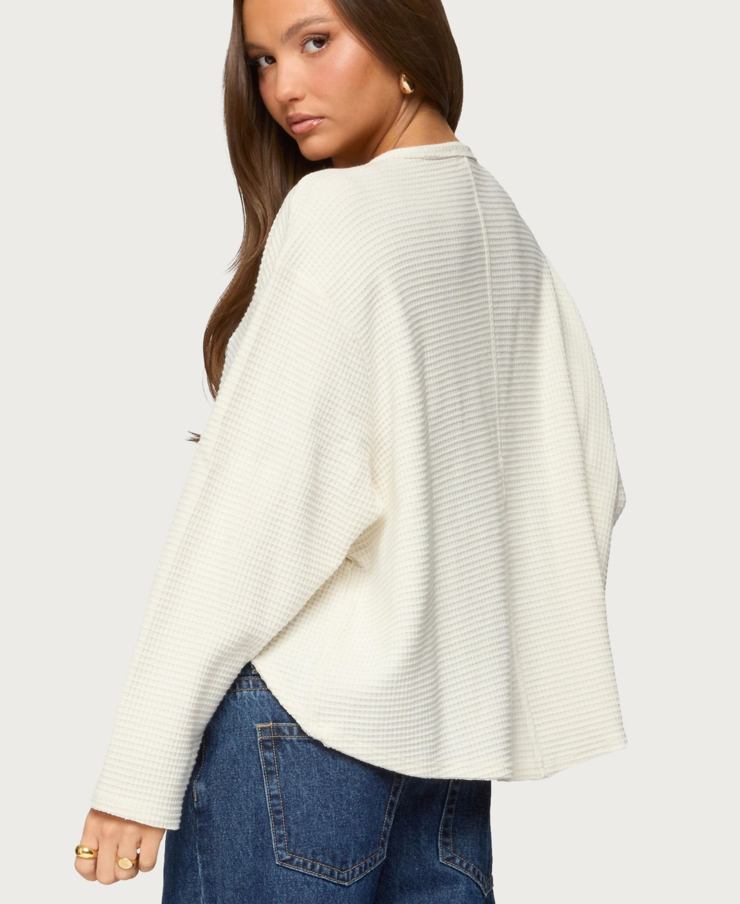 Women's Alisia Oversized Waffle Henley Top