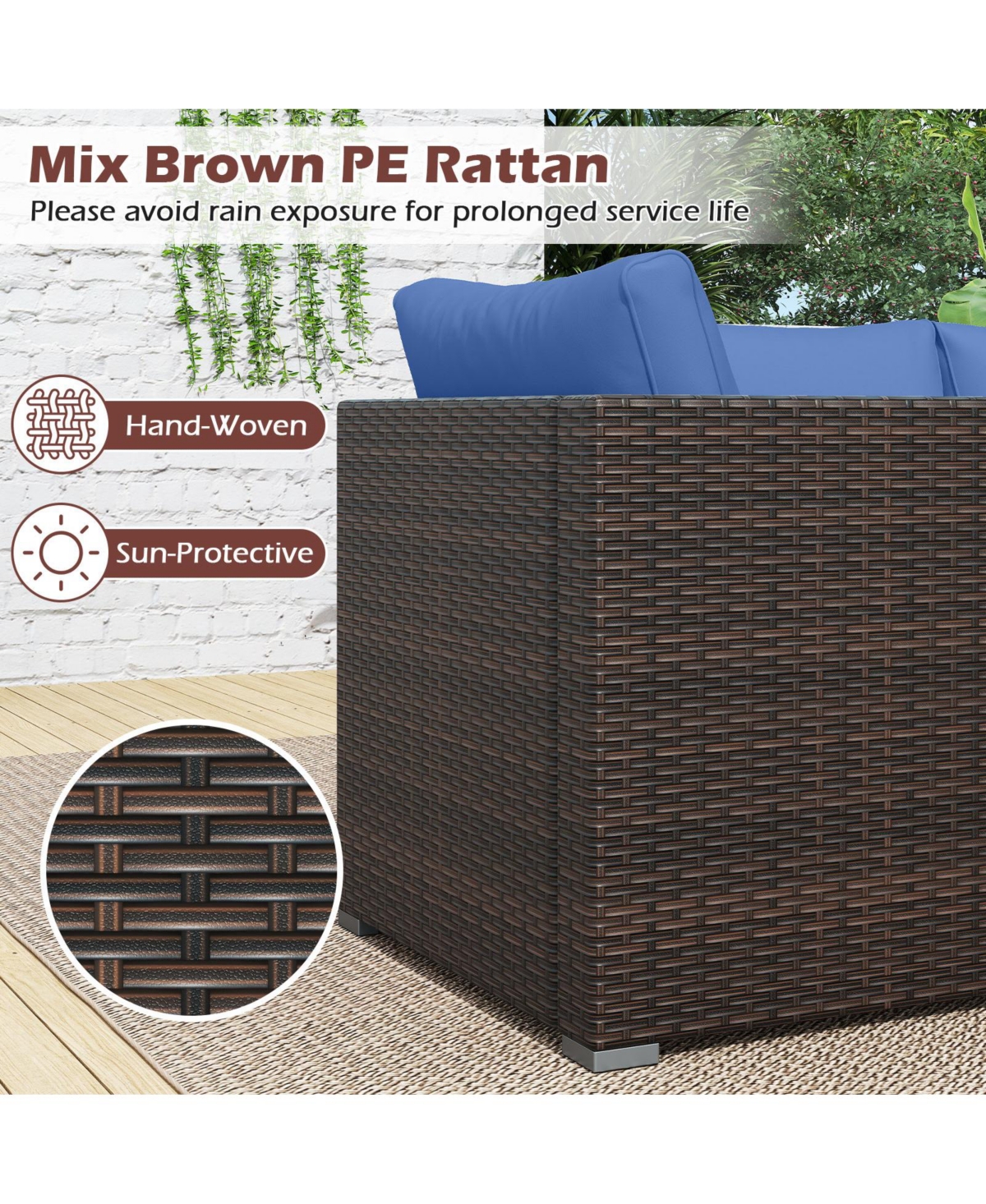 Gymax 3PCS Patio Sectional Sofa Set w/Right Arm and Left Soft Cushions