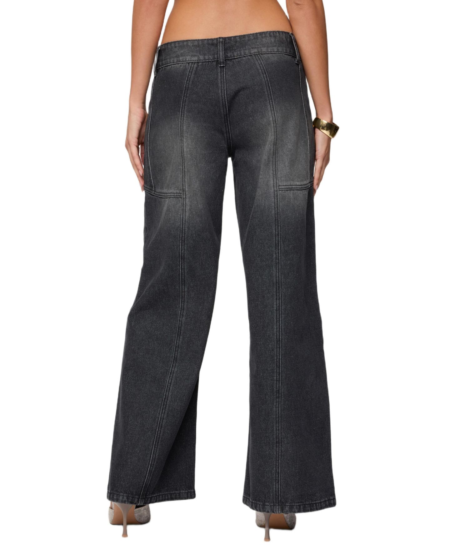 Женские джинсы Edikted Charlize Stitched Washed Low Rise Baggy, цвет: Чёрный потёртый — фото 2