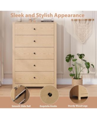 Modern 5-Drawer Dresser, Simple Wooden Chest with Deep Drawers, Space-Saving Storage for Bedroom, Living Room, Hallway