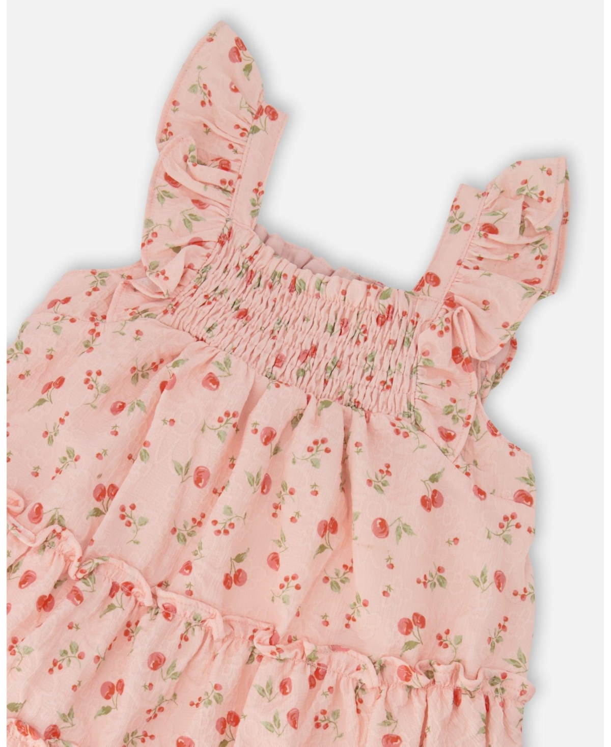 Deux par Big Girls Multi-Tiered Dress with Smocking Pink Printed Flowers