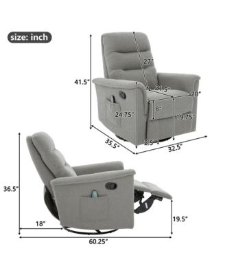 Modern Swivel Recliner Chair with 8-Point Massage 2-Speed Tilt & Side Pocket