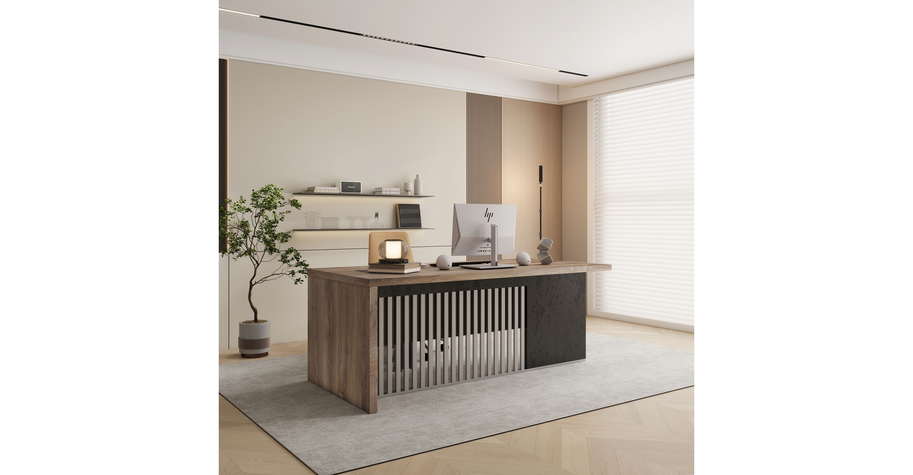 Logicfox Executive Office Desk with Stainless Steels Sturdy Frame 1.97IN Thick Desktop