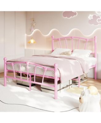 Twin Size Metal Bed Frame, Twin Bed Frames for Girls, Twin Platform Bed with Heart-Shaped Design Headboard&Footboard, Heavy-Duty