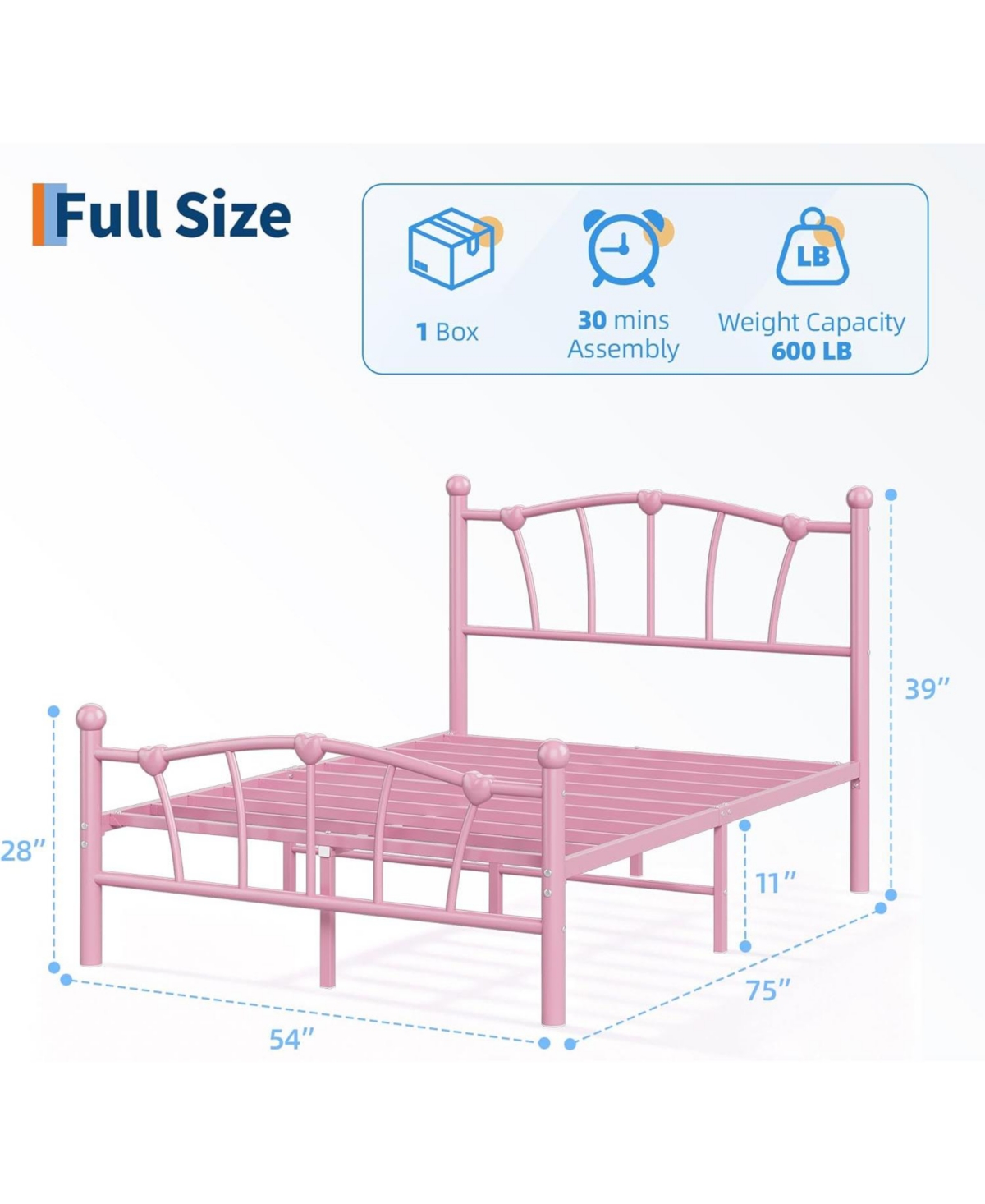 gaomon Twin Metal Bed Frame, Frames for Girls, Platform with Heart-Shaped Design Headboard&Footboard