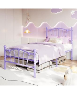 Twin Size Metal Bed Frame, Twin Bed Frames for Girls, Twin Platform Bed with Heart-Shaped Design Headboard&Footboard, Heavy-Duty