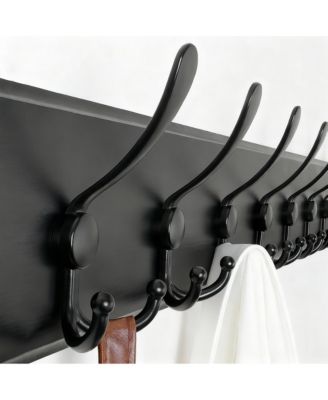 Rustic Wood Coat Rack - 10 Hooks for Coats, Hats, Bags - Wall Mount