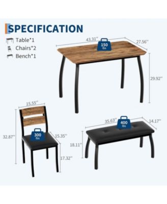 Dining Table Set for 4,Wooden Kitchen Table with Upholstered Bench & 2 Cushion Chairs, Space-Saving Dinette Set for Studio,Kitchen,Dining Room