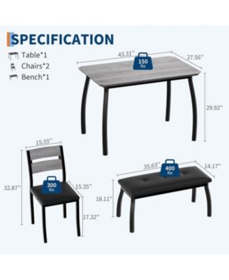 Dining Table Set for 4,Wooden Kitchen Table with Upholstered Bench & 2 Cushion Chairs, Space-Saving Dinette Set for Studio,Kitchen,Dining Room
