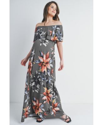 Maternity Off-Shoulder Ruffled Maxi Dress
