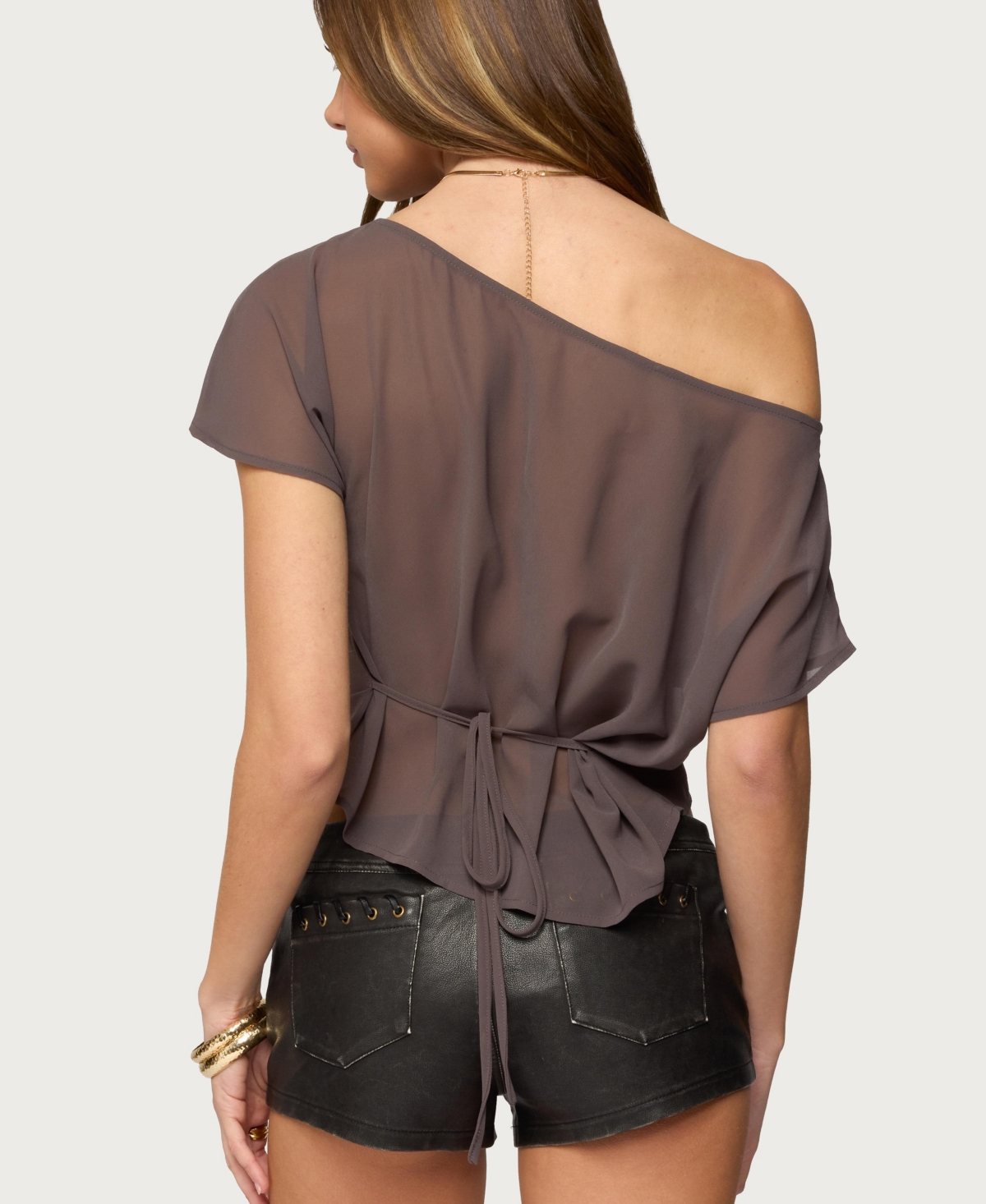 Edikted Women's Noria Sheer Chiffon Off Shoulder Top