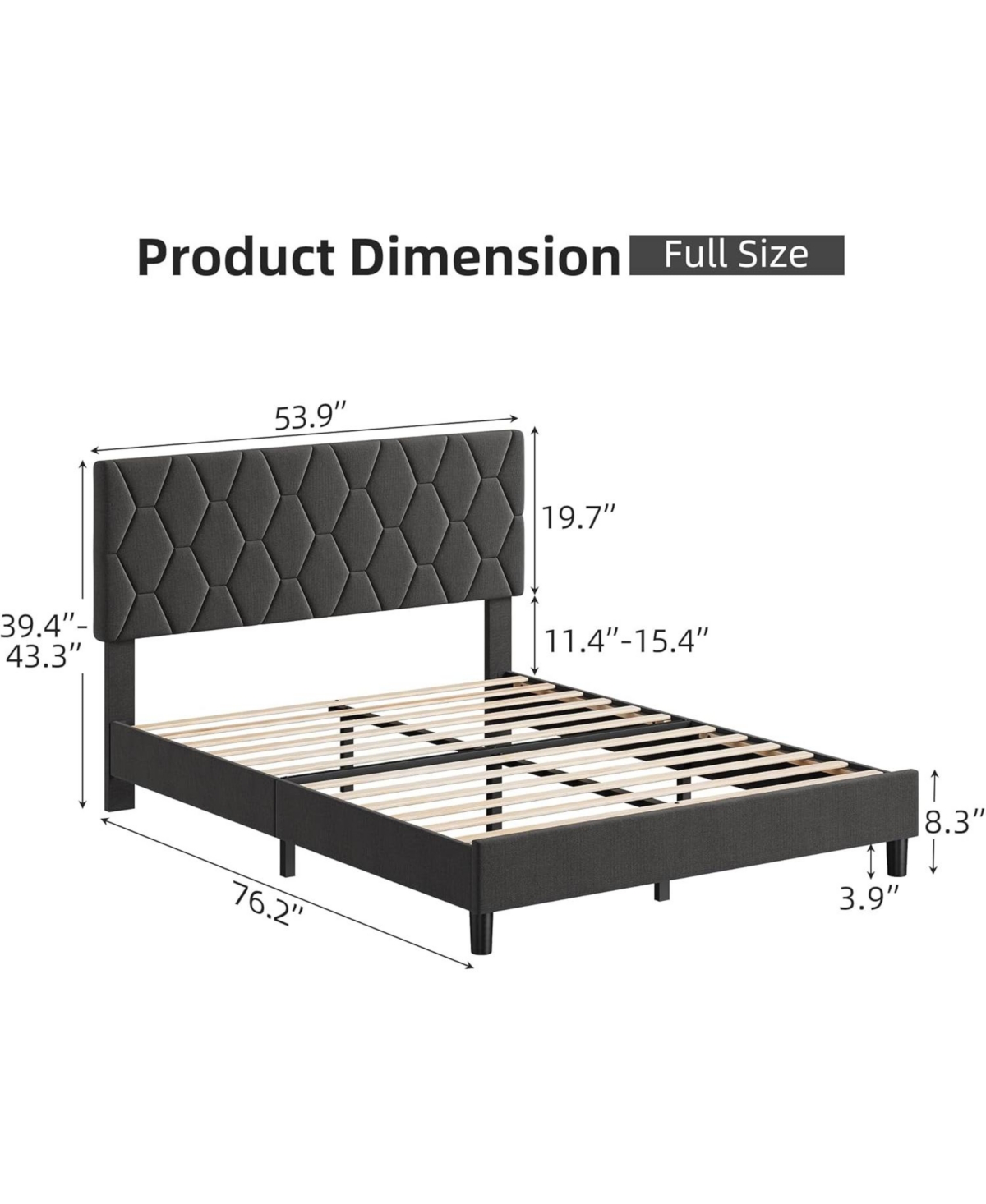 gaomon Bed Frame with Adjustable Headboard, Upholstered Platform Sturdy Wood Slats Support, No Box Spring Needed