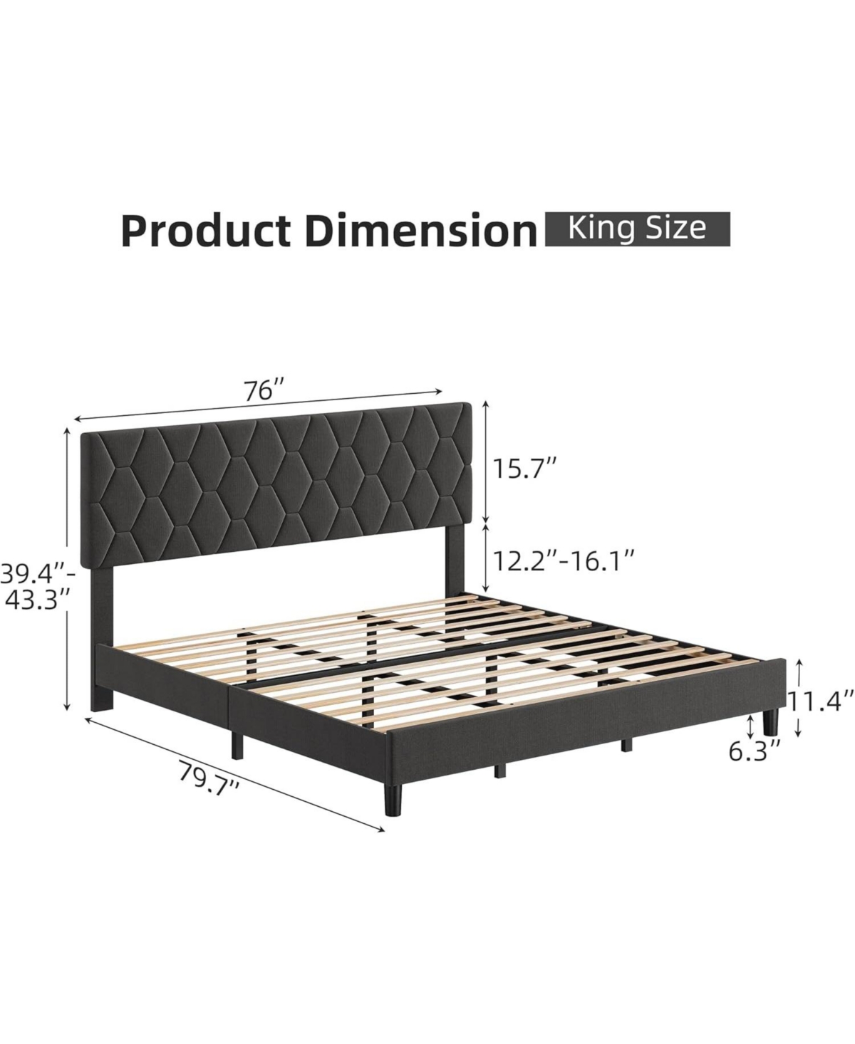 gaomon Bed Frame with Adjustable Headboard, Upholstered Platform Sturdy Wood Slats Support, No Box Spring Needed