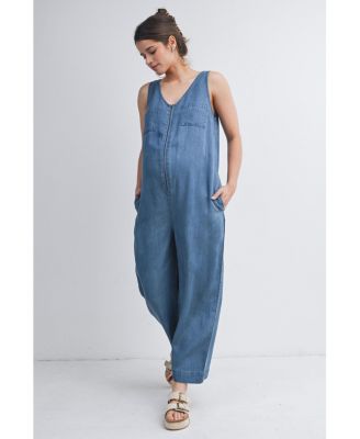 Maternity Front Zip Sleeveless Jumpsuit Nursing Friendly