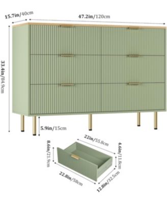 6 Drawer Dresser for Bedroom Chest of Drawers, 47" Wide Fluted Dresser with Drawers, Modern Wooden Double Dressers with Metal Handles