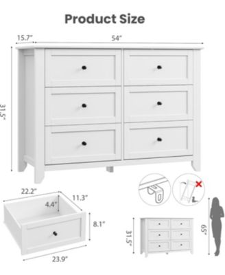 6 Drawer Dresser for Bedroom, 54" Wide Large Dresser with Deep Drawers & Metal Knobs, Modern Wooden Chests of Drawers for Entryway, Hallway