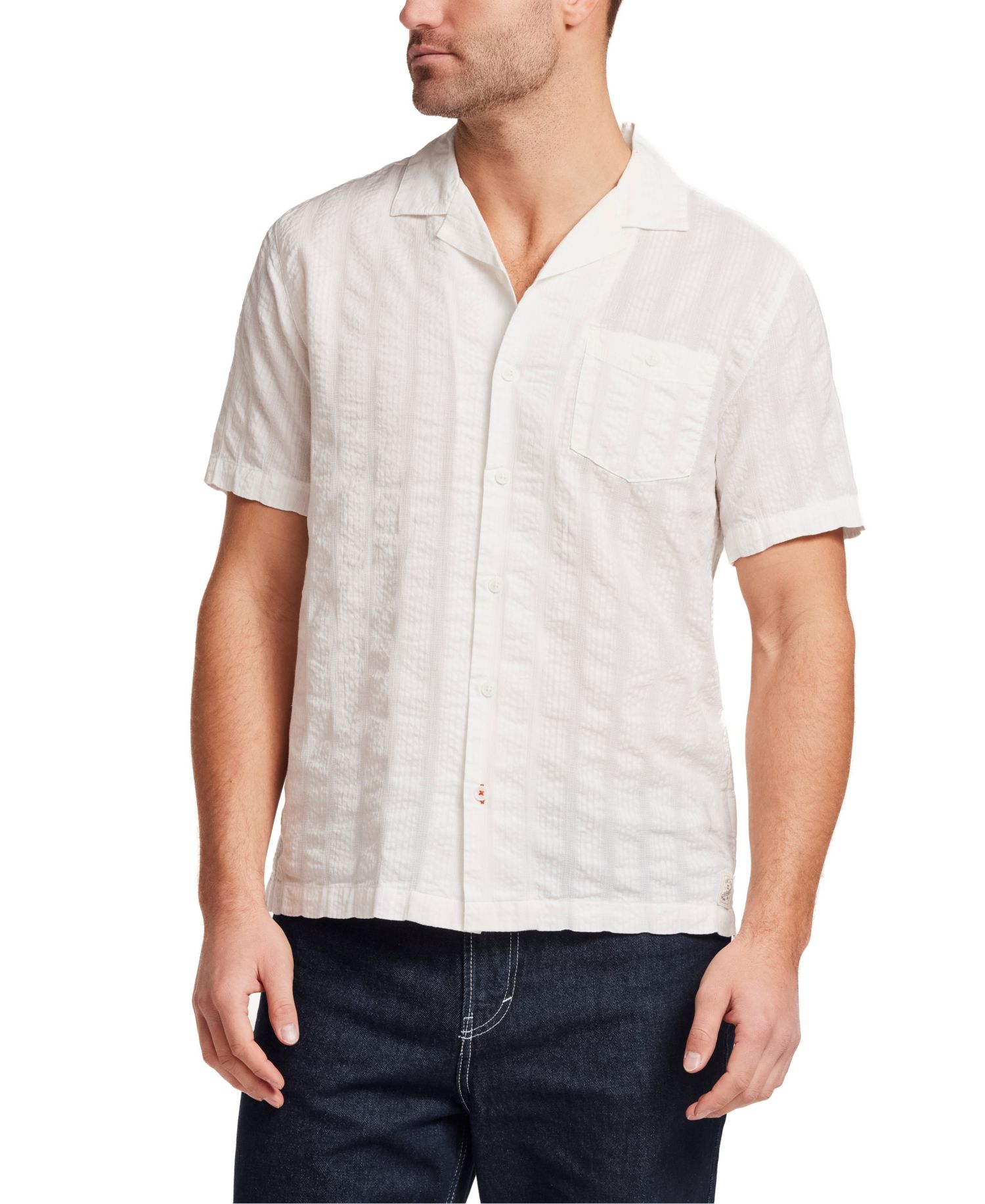 Men's 100% Cotton Vertical Texture Camp Collar Shirt