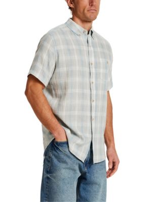 Men's Short-Sleeve Button Down Herringbone Plaid Shirt