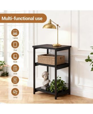 Slim 3-Tier End Table with Storage Shelves, Narrow Mobile Side Table for Small Spaces, Industrial Wood & Metal Sofa Table, Record Player St