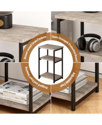 Slim 3-Tier End Table with Storage Shelves, Narrow Mobile Side Table for Small Spaces, Industrial Wood & Metal Sofa Table, Record Player St