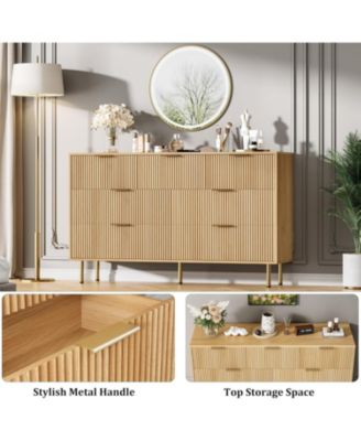 7 Drawer Dresser for Bedroom Chest of Drawers, 55" Wide Fluted Dresser with Drawers, Modern Wooden Double Dressers