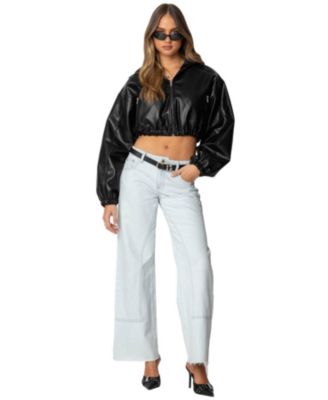 Women's Hooded Faux Leather Cropped Jacket