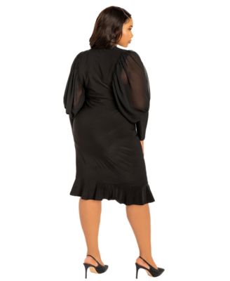 Plus Size Contrast Voluminous Sleeve Bodycon Dress